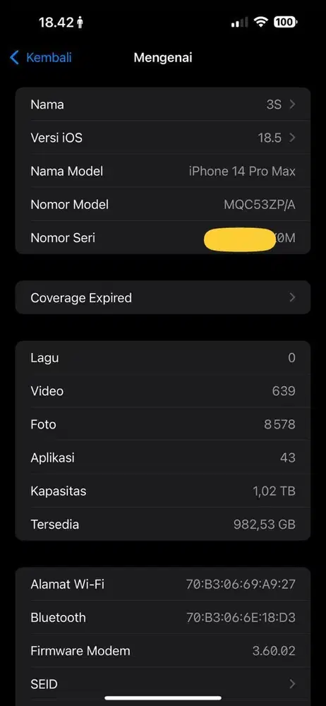 di jual iphone 14 pm 1TB bc