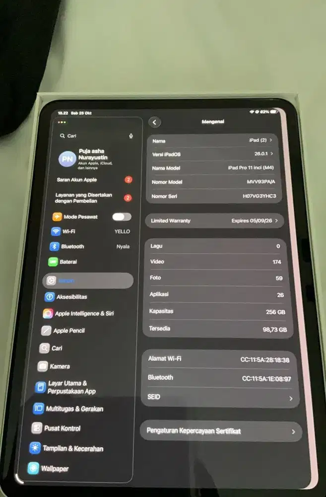 Jual cepat ipad pro m4 11 in 256gb
