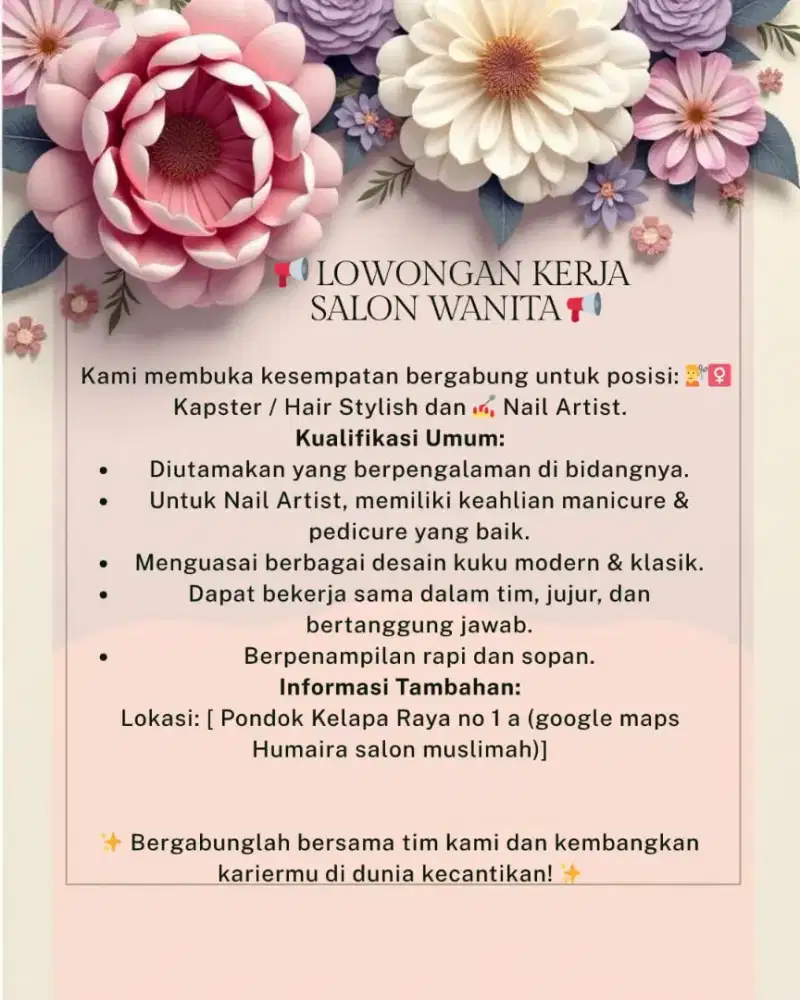 Dibutuhkan kapster, Stylish, Nail Artist / Nail Tech