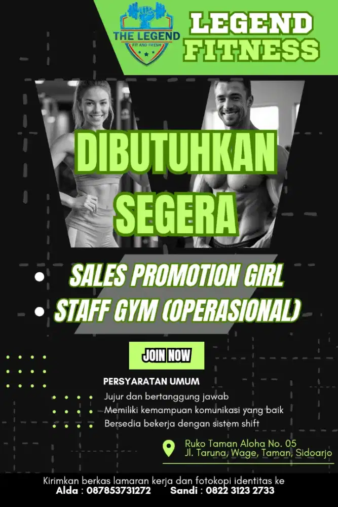 Lowongan Kerja Staff Gym dan SPG