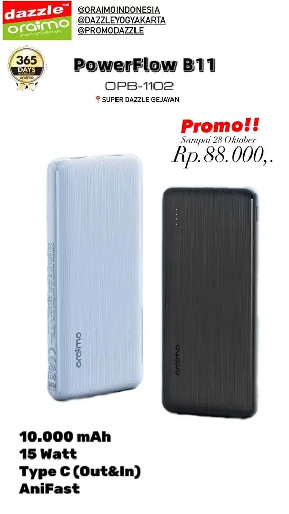 Powerbank 10.000mAh 15 Watt Oraimo OPB-1102