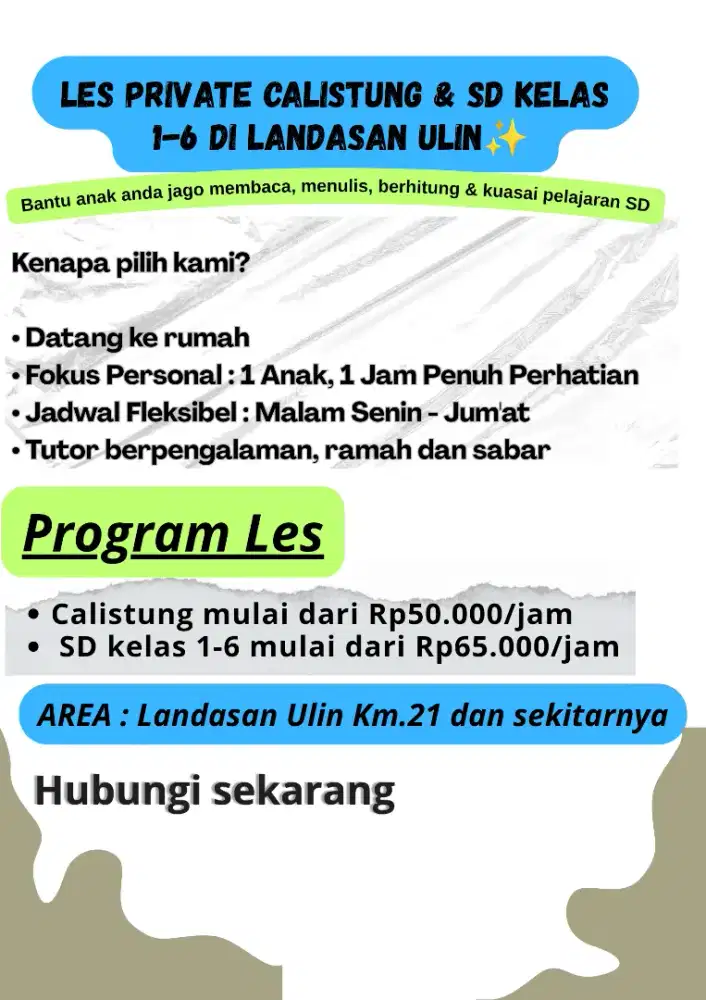 Les Calistung dan Private kelas 1-6 SD