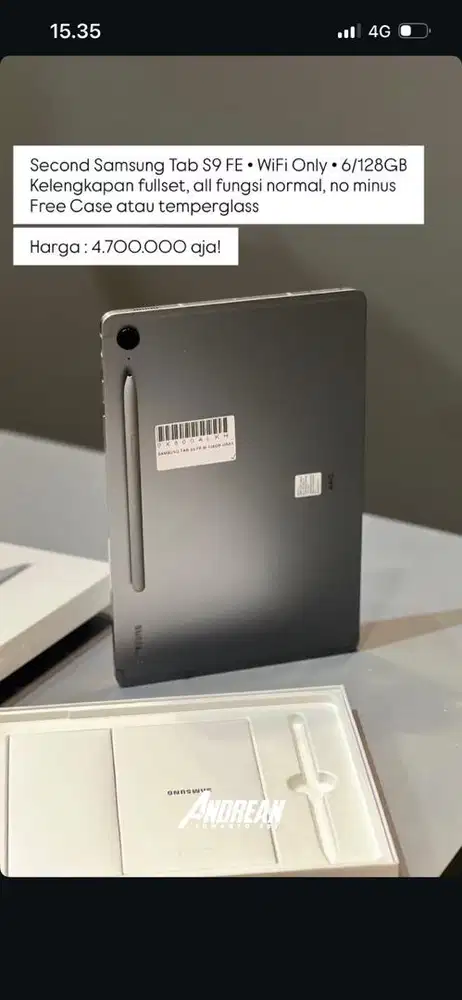 Samsung Tab S9 FE wifi only 6/128gb