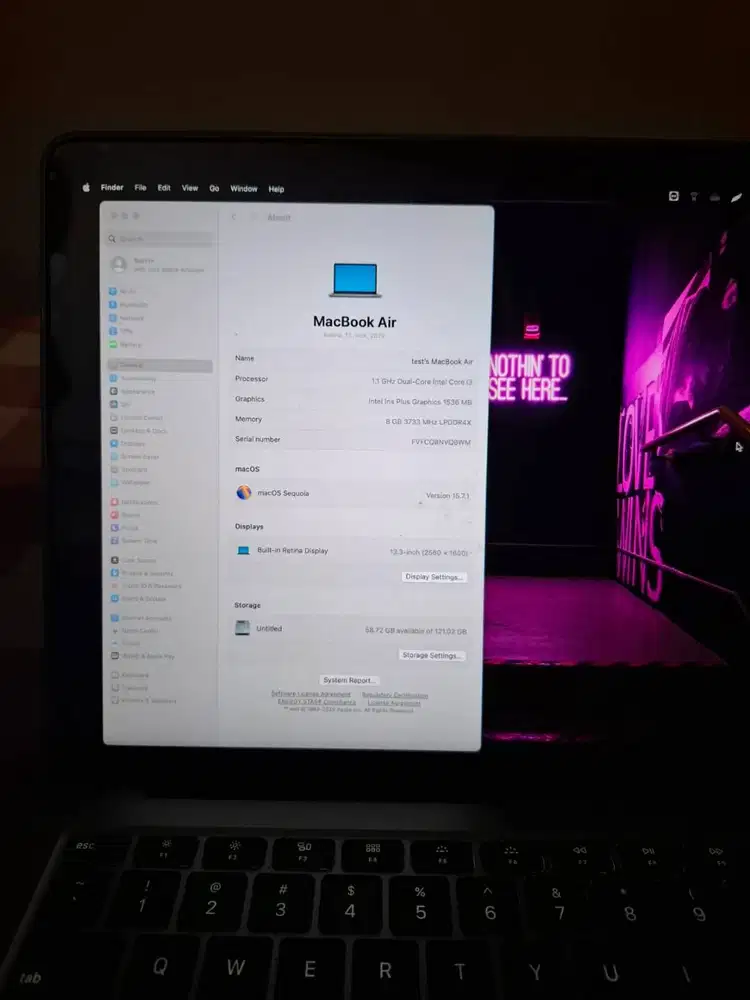MacBook Air 2020 13inch i3 RAM 8GB SSD 256GB