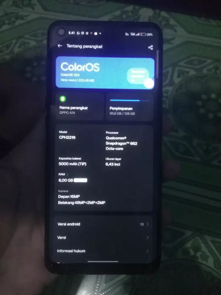 Dijual cepat Oppo A74 ram 6/128