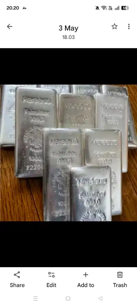 Jual Rugi : Silver Perak 1kg dijual