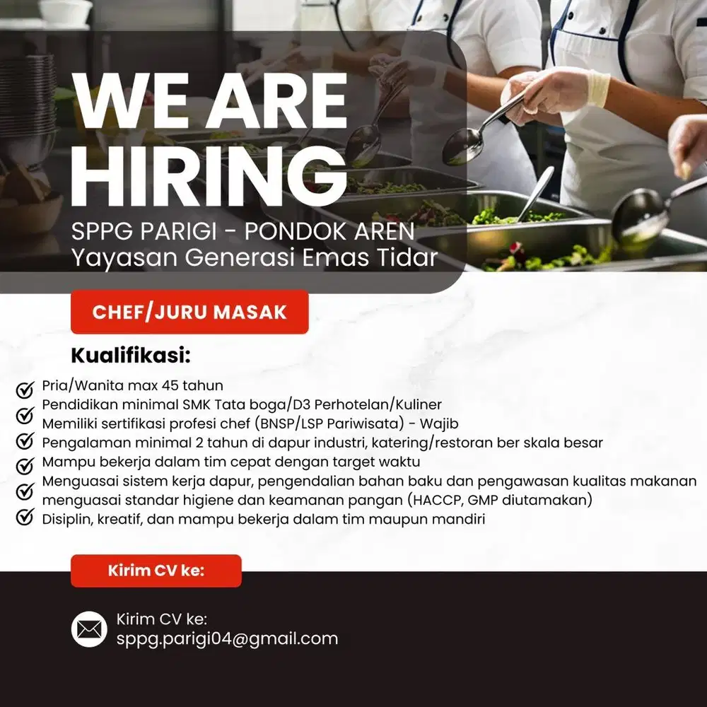 Lowongan Kerja Cheff & Asisten Cheff