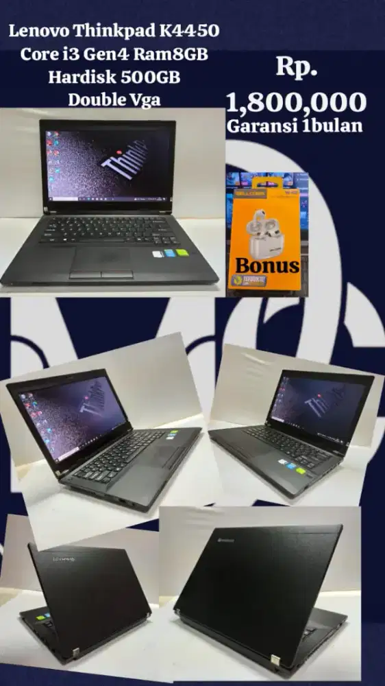 Lenovo Thinkpad K4450 Core i3 Gen4 Ram 8GB,Hardisk 500GB/Double Vga