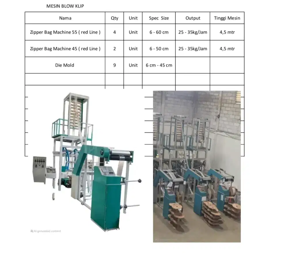 Jual mesin blow Klip PE dan cutting
