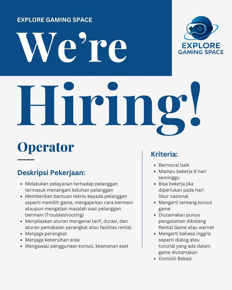 Lowongan Kerja Operator Game Center