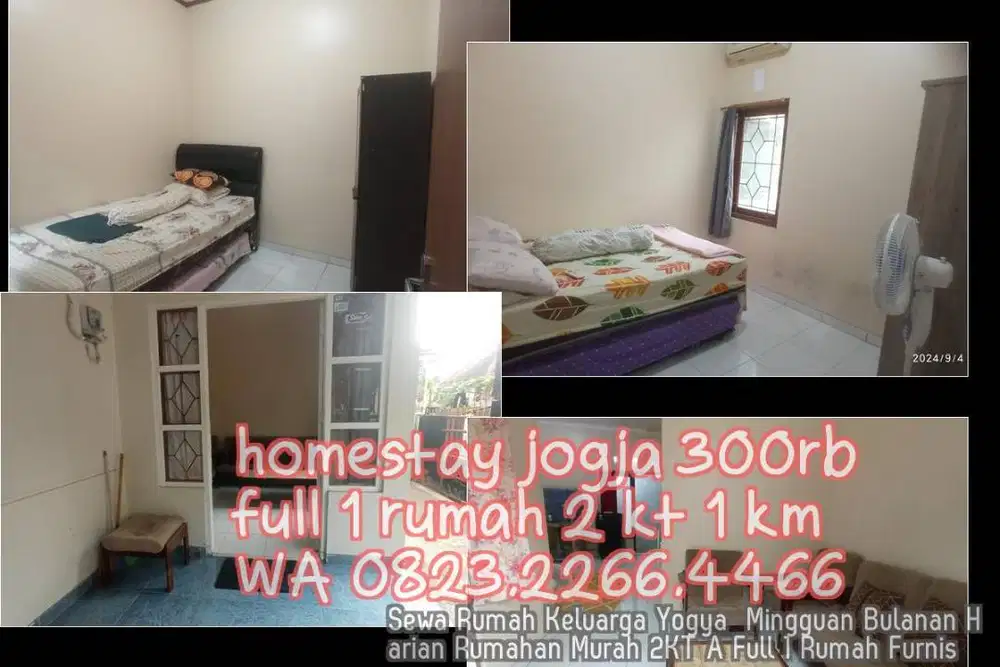 Sewa Rumah Keluarga Yogya  Mingguan Bulanan Harian Rumahan Murah 2KT A
