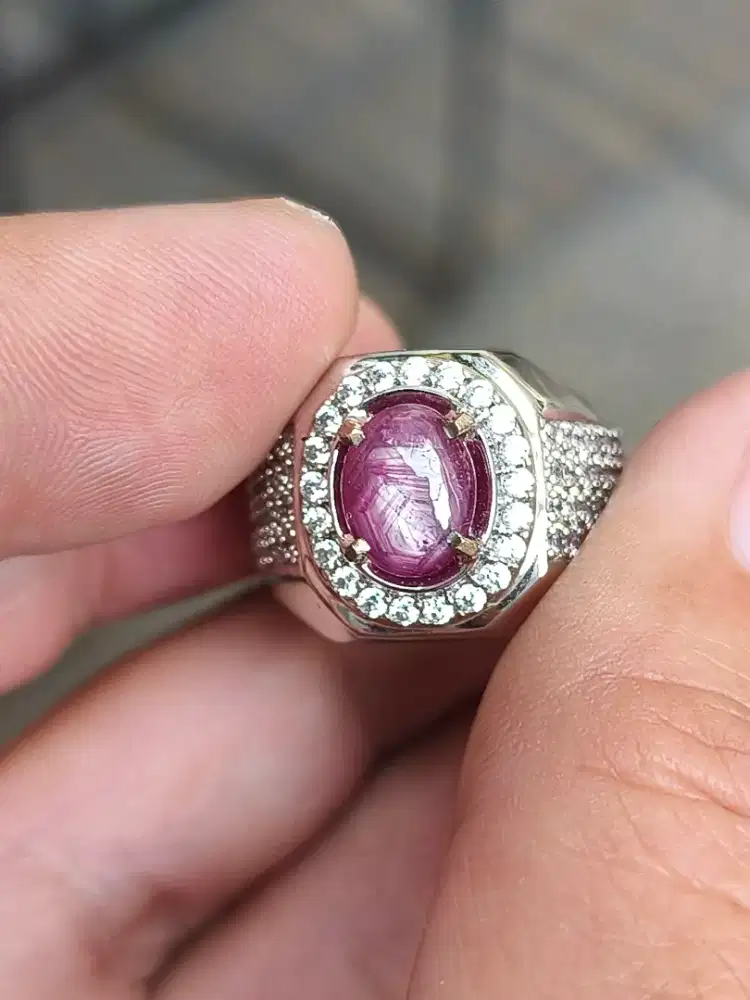 Cincin batu ruby star Patkwa 2.22 crat ring perak memo MRI star tajam