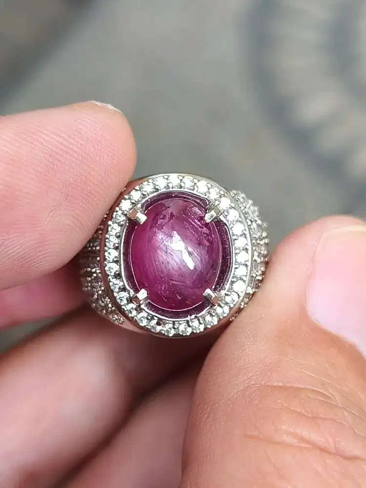 Batu Ruby Star 5.35 carat ring perak memo MRI mulus
