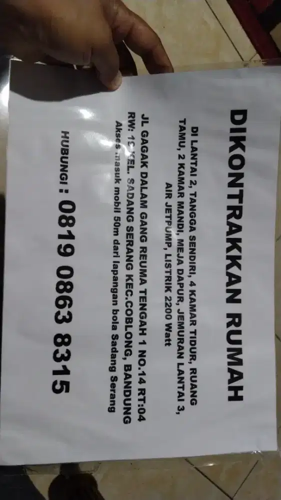 DIKONTRAKKAN RUMAH DI LANTAI 2