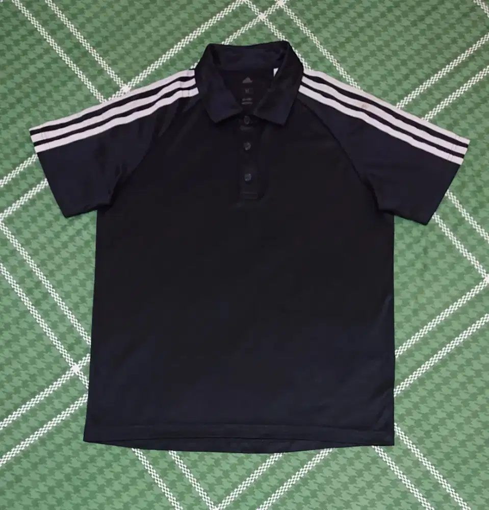 Kaos Kerah Olahraga Adidas Climalite Hitam List Silver Polo Shirt Sz M