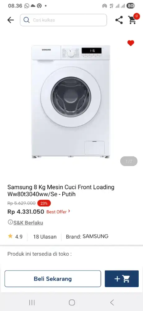 Samsung 8 kg mesin cuci