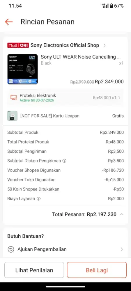 Headphone Sony ULT Wear pembelian July 2025