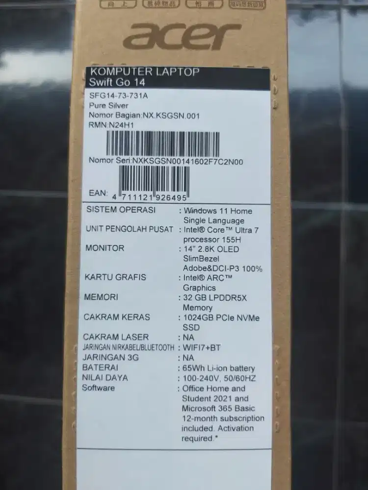 For sale : 
Laptop Acer Swift Go14 
Intel Core Ultra 7