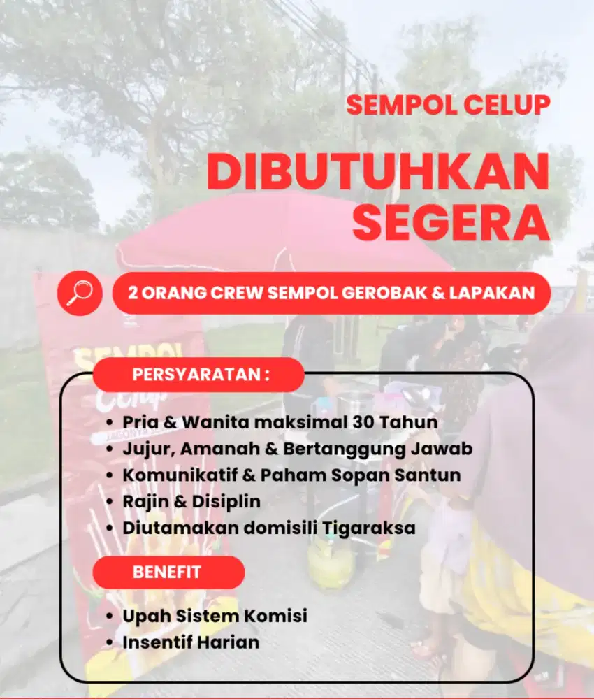 DIBUTUHKAN SEGERA/LOWONGAN PENJUAL SEMPOL