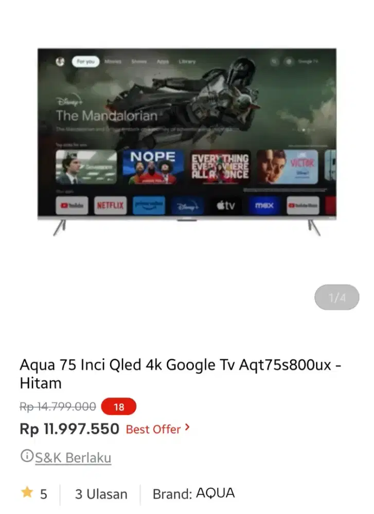 Aqua led google 75 inci