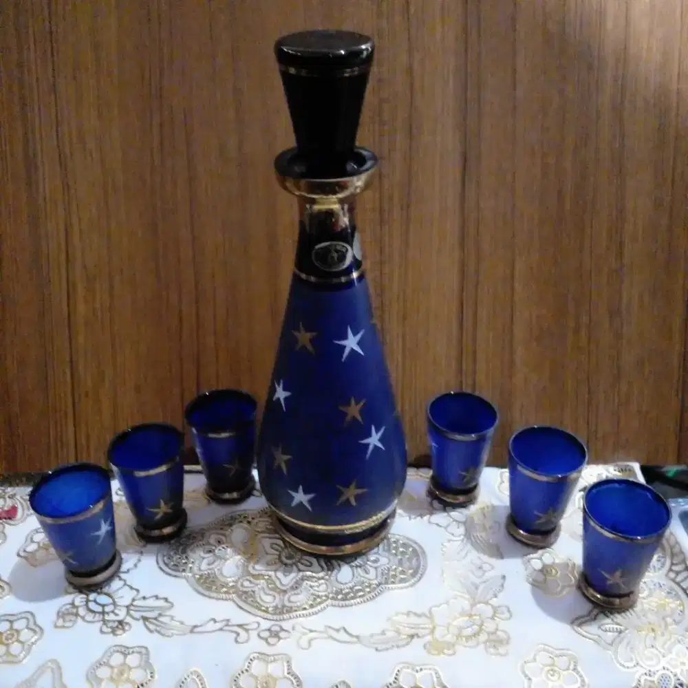 Bohemia chech blue glass kristal set
