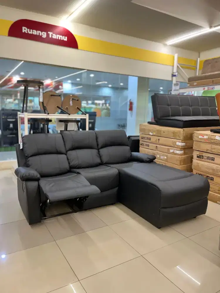 Sofa sudut recliner 3 seater kulit