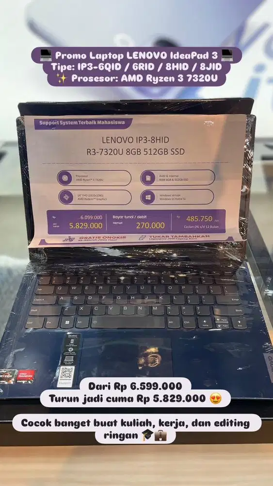 Laptop Lenovo IP3-8HID R3-7320U 8Gb 512Gb