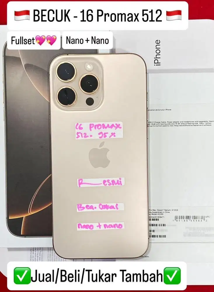 Iphone 16 Promax 512 Gb Desert Titanium Resmi Beacukai Dualsim On
