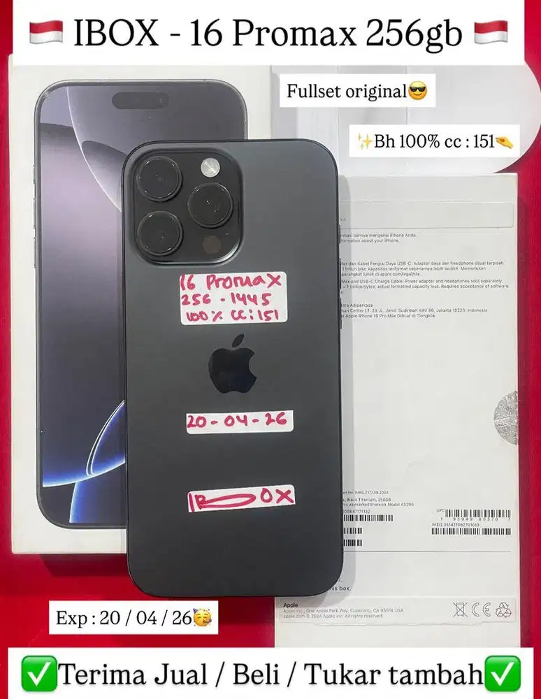 Iphone 16 Promax 256 Hitam IBOX GARANSI sampai 20/04/2026