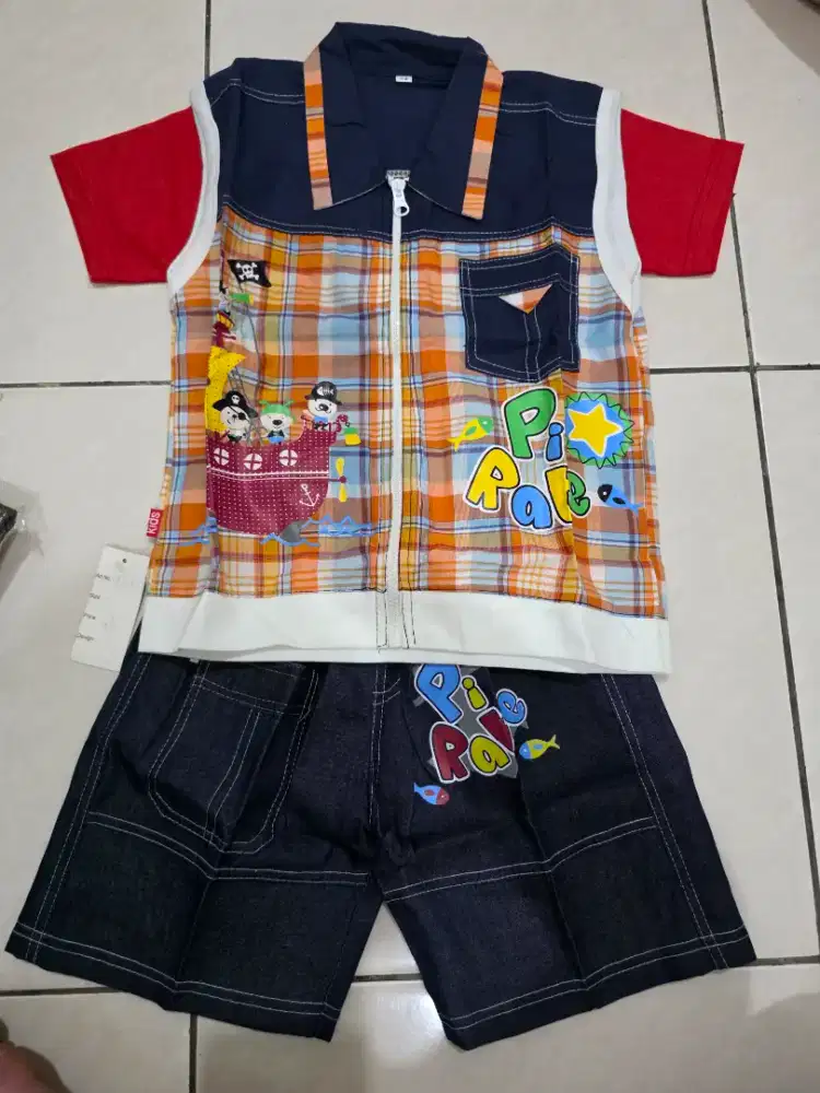 Stelan army dan kemeja anak