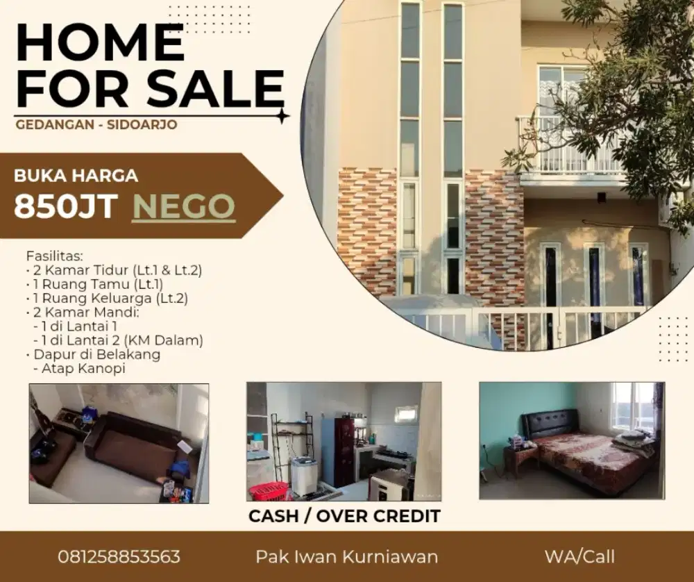 Rumah 2 Lantai. Lokasi Strategis. Harga Nego. Cash/Over Kredit