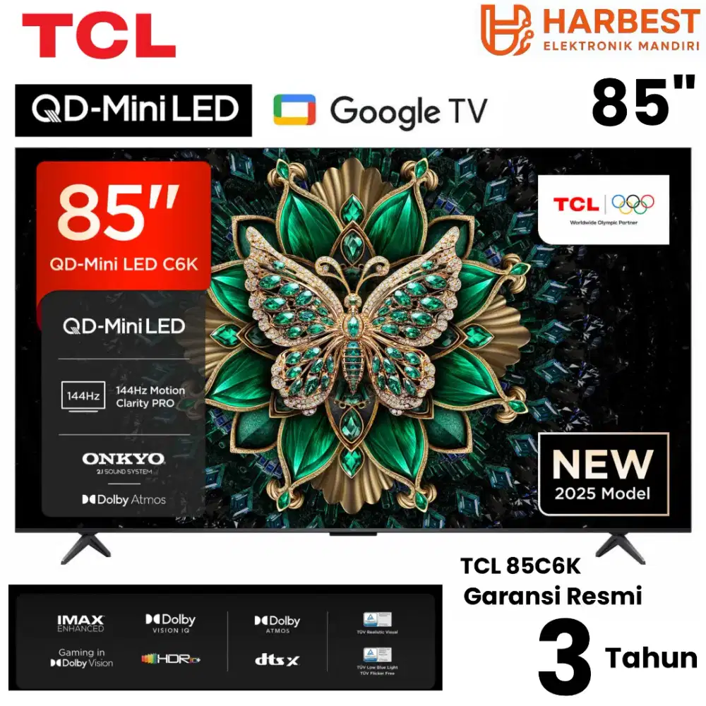 TCL QD MINI LED 85 Google TV 85C6K New 2025 Dolby Atmos AIPQ MEMC HDR