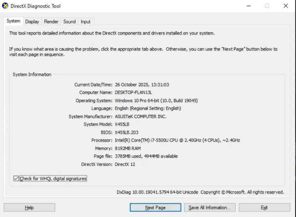 Asus X455LB Intel Core i7-5500U NVIDIA GeForce 940M Ram 8Gb SSD250GB