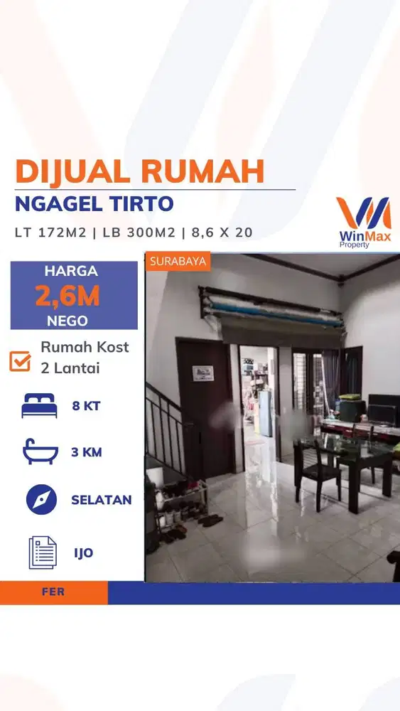 DIJUAL RUMAH KOS 2 LANTAI Lokasi NGAGEL TIRTO