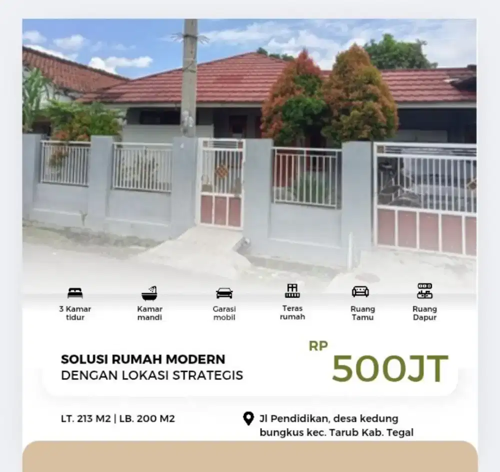 DI JUAL RUMAH MODERN LENGKAP MURAH DI TEGAL JAWA TENGAH