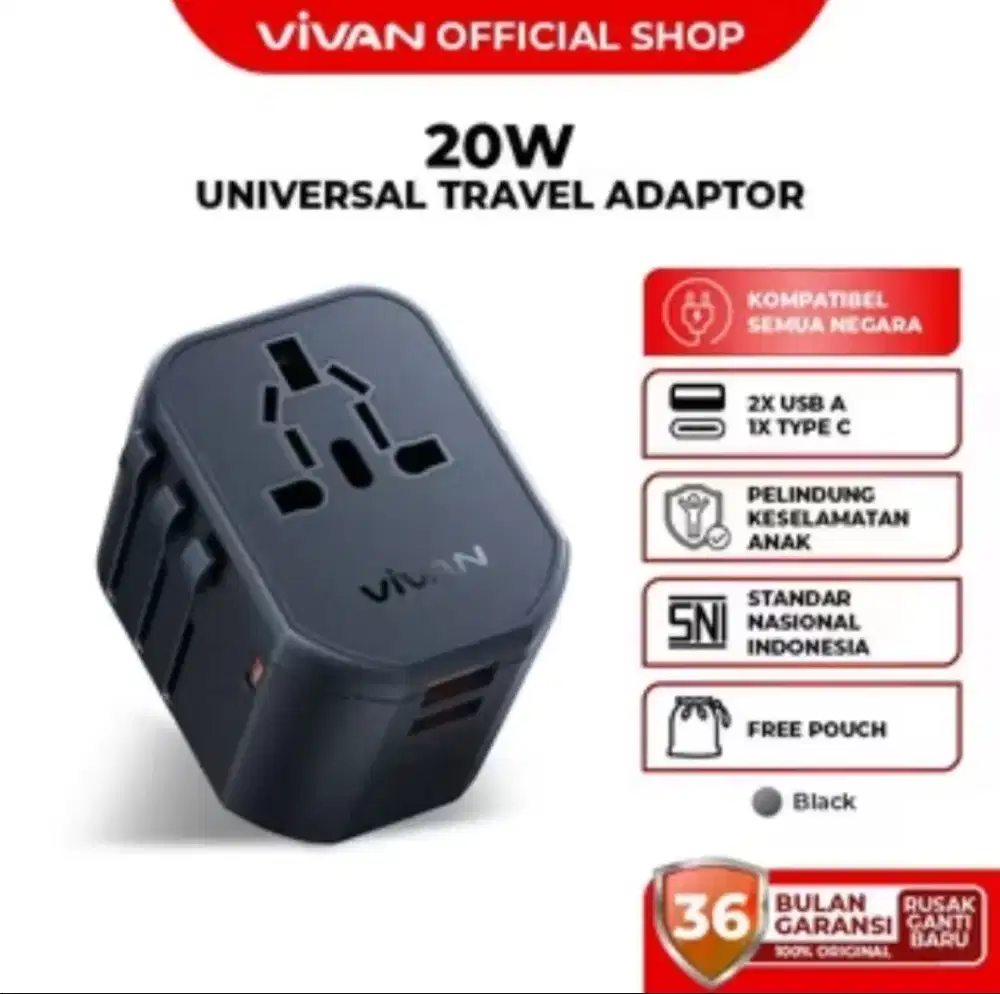 VIVAN Travel Adaptor Universal QC PD 20W VPS-T003A USB Type-C