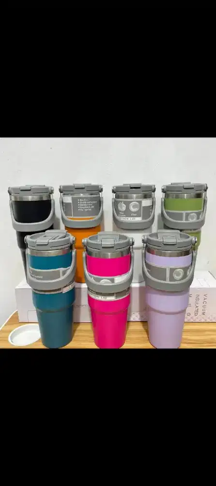 Tumbler Handle 2in1 Botol Minum Portable Teh Kopi Es stainless 316