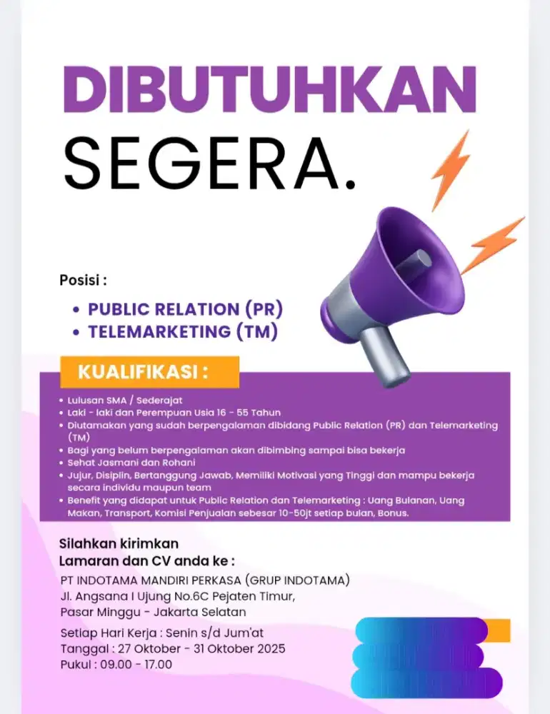 DIBUTUHKAN SEGERA !!!