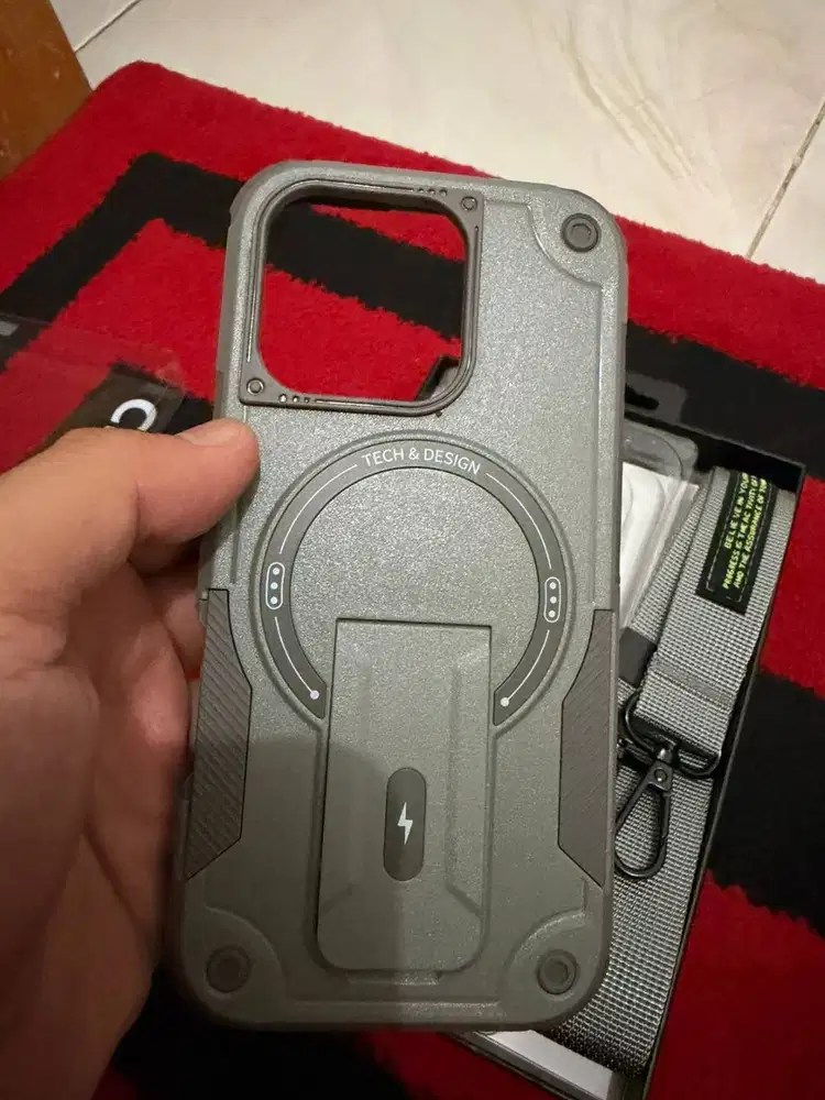 Case Armor Full Protection dengan Bracket & Strap - iPhone Pro 16 Grey