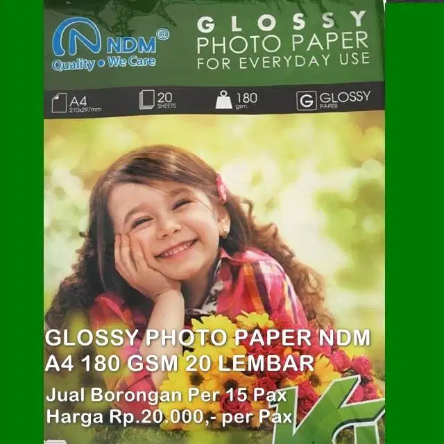 Jual Borongan Per 15 pax Kertas Foto Glossy A4 180 gsm NDM isi 20 Lemb