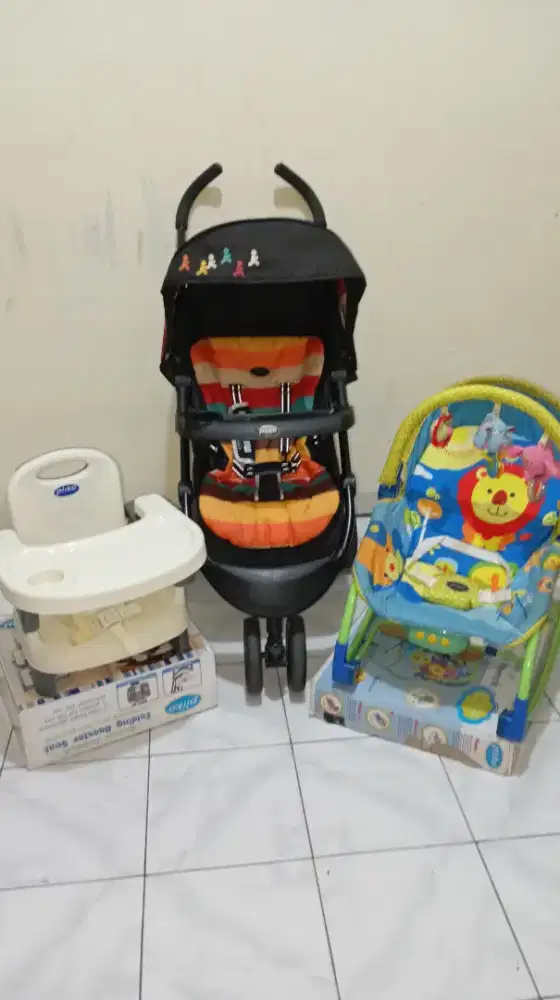 Paket Perlengkapan Bayi, Stroller, Bouncer, Kursi Makan