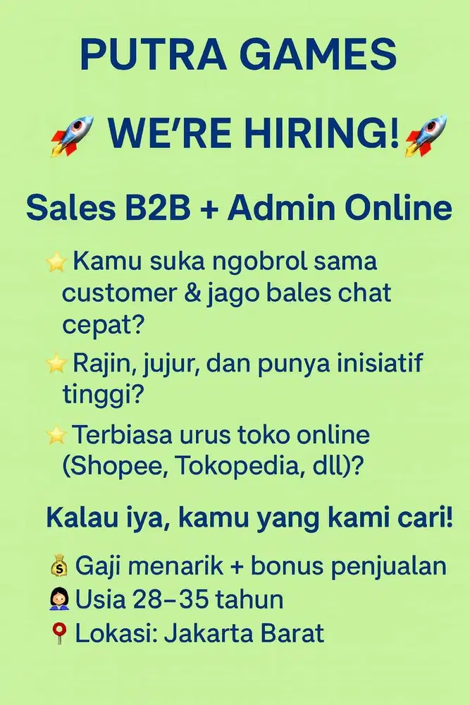 DIBUTUKAN SALES UNTUK PENJUALAN GROSIR B2B dan Penjualan Retail online