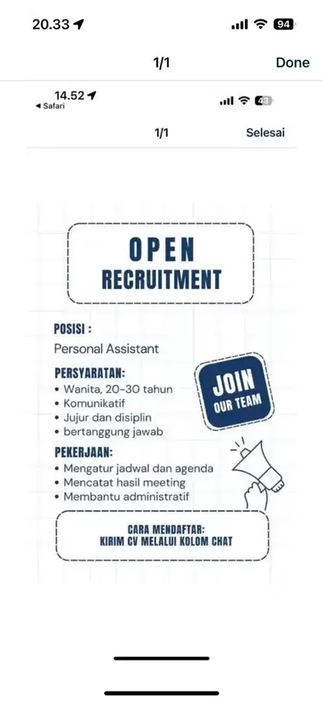 Lowongan Personal Assitant/Sekretaris