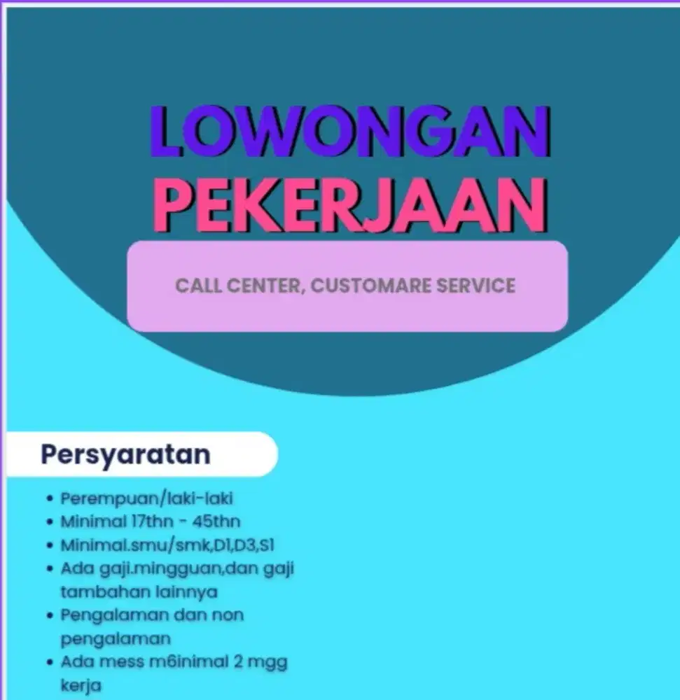 Dibutuhkan segera call cebter dan customare service