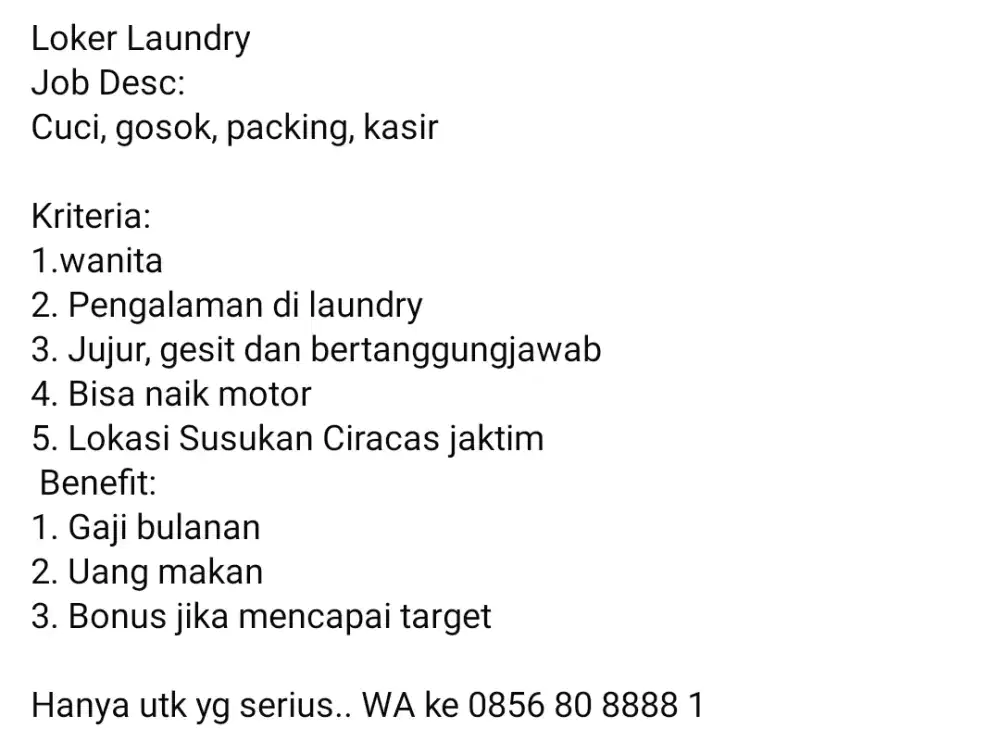 Lowongan Karyawan Laundry