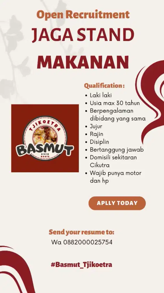 Lowongan kerja jaga stand makanan