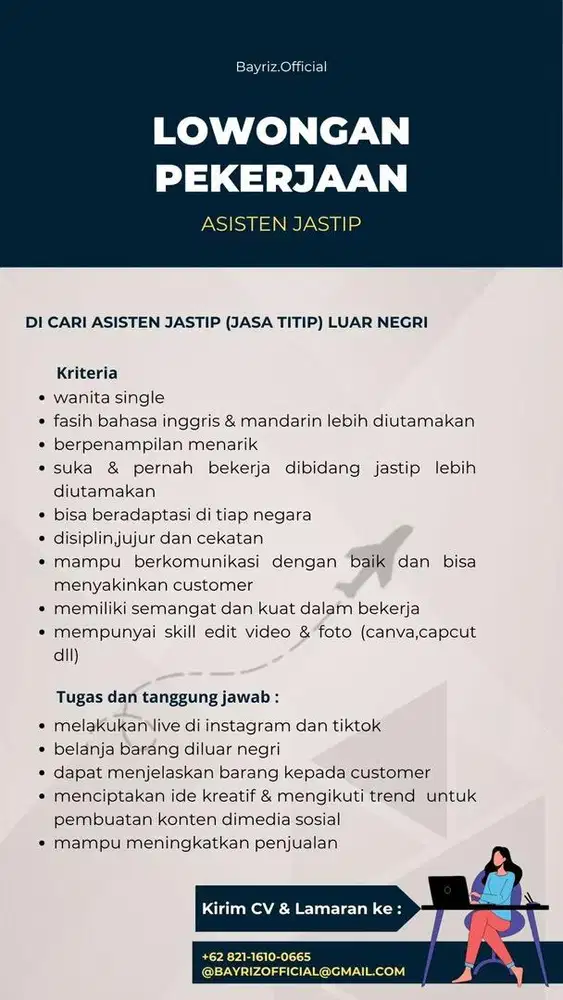 Lowongan kerja Asisten Jastip (Jasa titip)