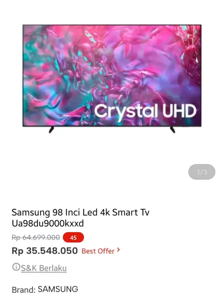 Samsung led smart tv cristal uhd 98 inci
