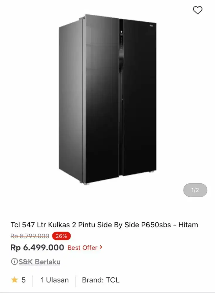 Kulkas 2 pintu Tcl 547 ltr