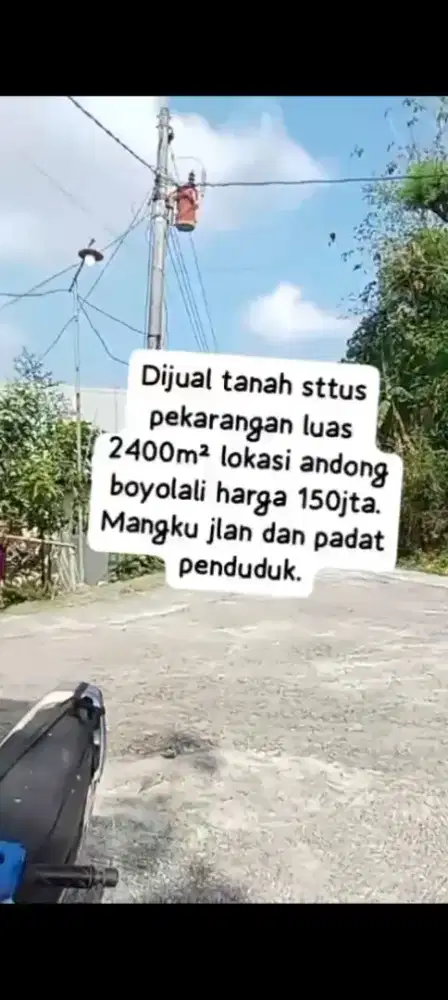 Jual tanah pekarangan lokasi desa andong Boyolali lt 2400m hrg 150jt